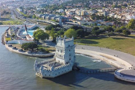 Aerial View Of Belem Tower Torre De Belem In Lisbon Portugal Stock