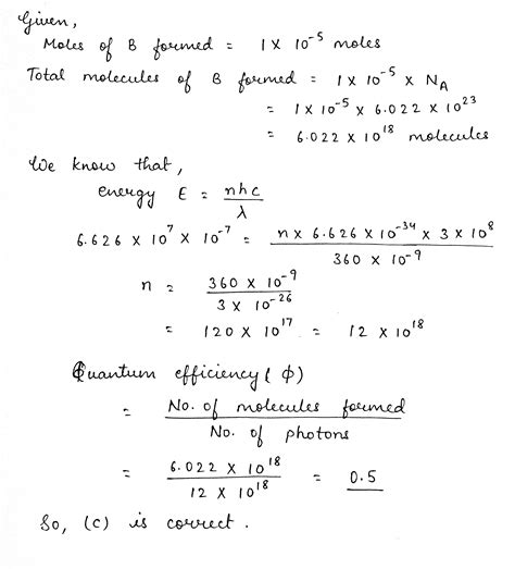 For A Photochemical Reaction Ato B Times Moles Od B Were