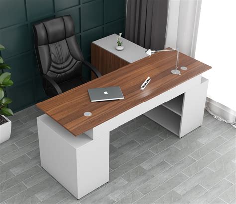 Buy Horizon L Shape Modular Office Table With Storage Exotic Teak