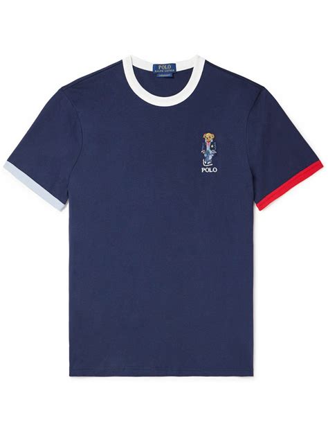 Polo Ralph Lauren Logo Embroidered Appliquéd Cotton Jersey T Shirt Blue Polo Ralph Lauren