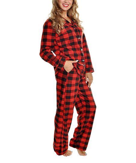 Angelina Black And Red Plaid Fleece Pajama Set Women And Plus Zulily