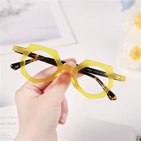 ELKLOOK yellow geometric prescription eyeglasses blue light glasses for Men Women