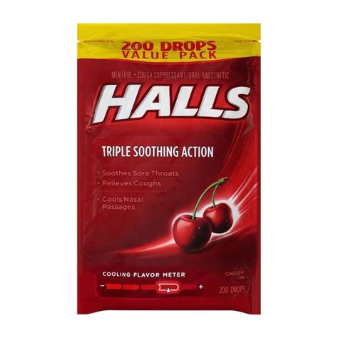 Halls Cough Suppressant Cherry Cough Drops Triple Soothing Action 200