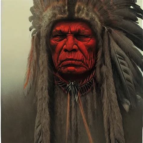 Angry Native American Chieftain Portrait Dark Stable Diffusion