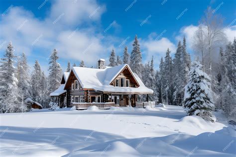 Premium AI Image | A cozy cabin nestled in a winter wonderland forest