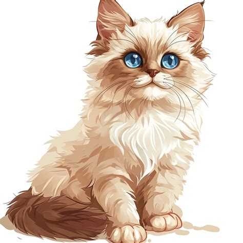 Gato siberiano con ojos azules sentado en el suelo Ilustración