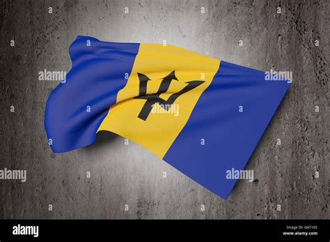 D Rendering Of Barbados Flag Waving On A Dirty Background Stock Photo