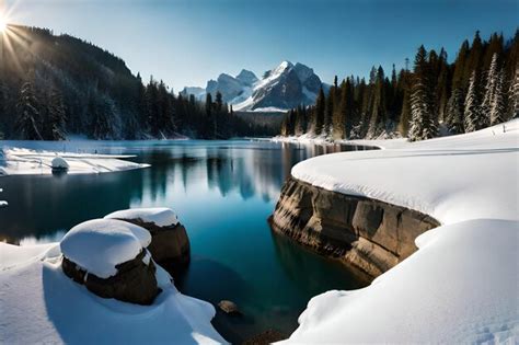 Premium AI Image | a lake in the winter