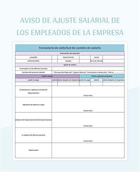 Plantilla De Formato Excel Aviso De Ajuste Salarial De Los Empleados De