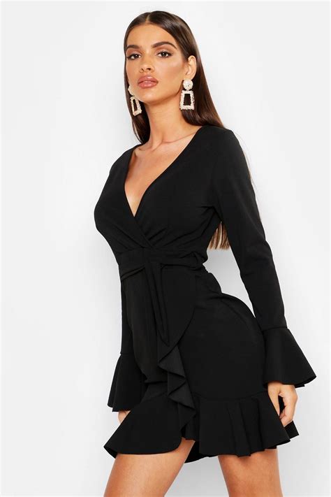 Frill Sleeve Tie Waist Ruffle Hem Tea Dress Boohoo Uk