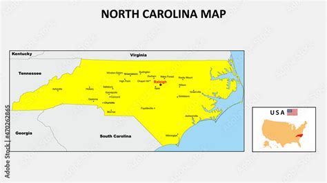 North Carolina Map. State and district map of North Carolina. Political ...