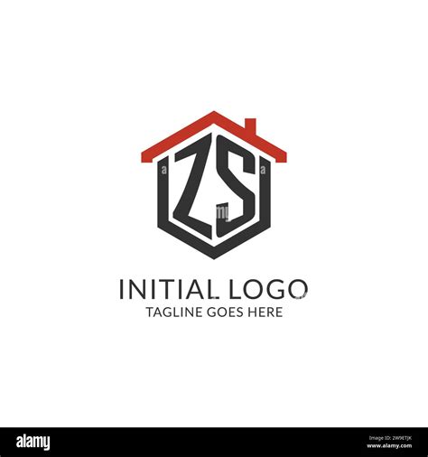 Initial Logo Zs Monogram With Home Roof Hexagon Shape Design Simple