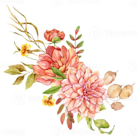 Hand Painted Autumn Floral Bouquets Floral Compositions With Autumn