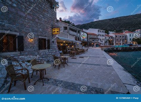 Seafront Cafes and Restaurants in Petrovac Editorial Stock Image ...