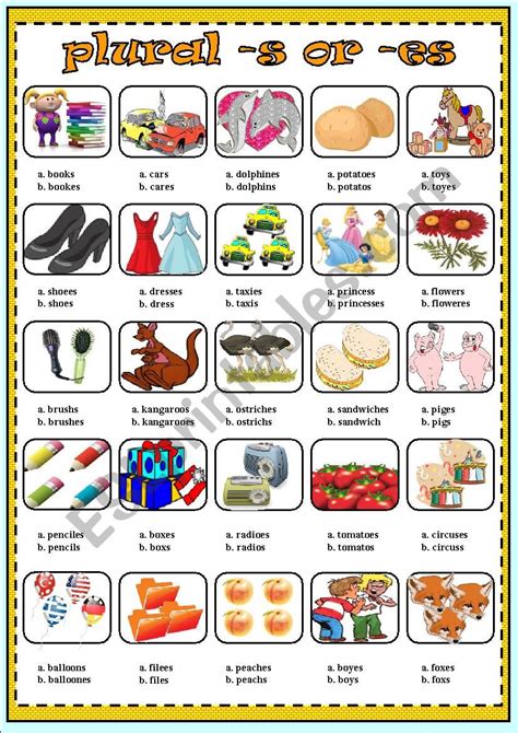 Plural S Or Es Esl Worksheet By Liliaamalia