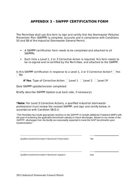 Appendix Swppp Certification Doc Template Pdffiller