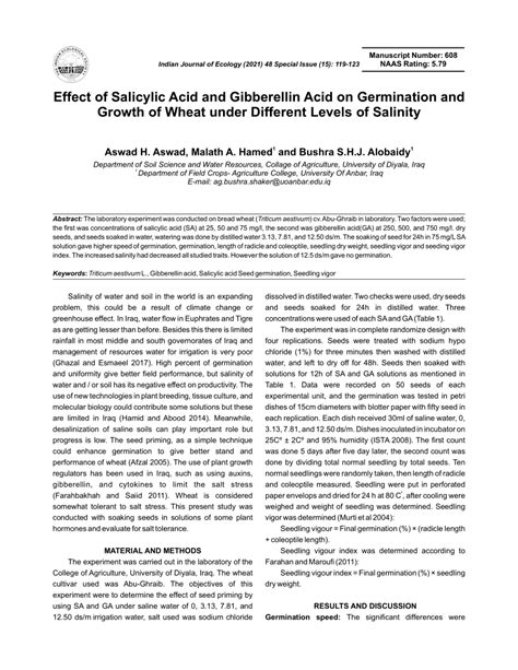 PDF Effect Of Salicylic Acid And Gibberellin Acid On Germination And