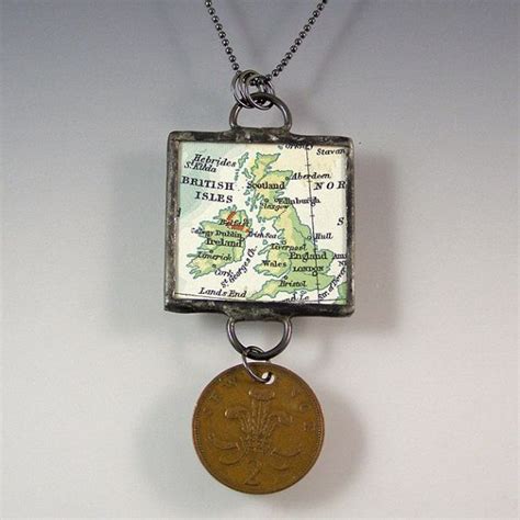 British Isles Vintage Map Coin Pendant Necklace