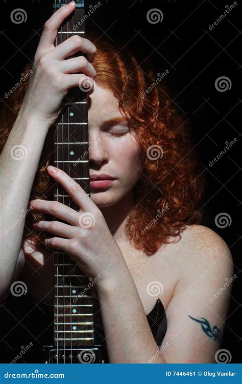 Red girl with guitar stock image. Image of musical, person - 7446451