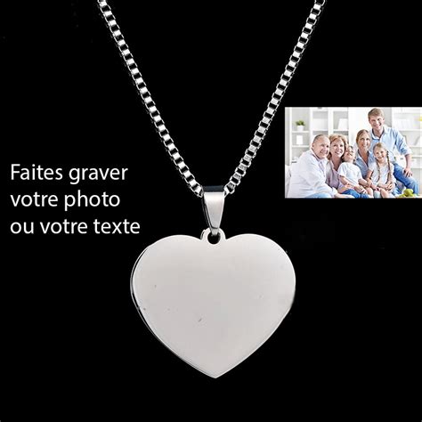 Collier Pendentif Personnalis En Forme De Coeur Texte Ou Photo Mon