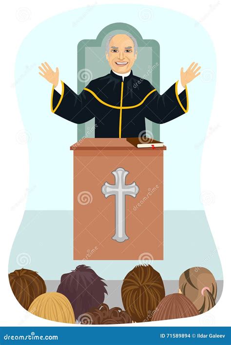 Senior Protestant Priest Gives His Sermon Church Pulpit Clipart And