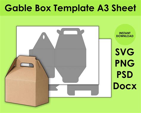 Gable Box Template A Sheet Svg Png Psd And Docx Etsy