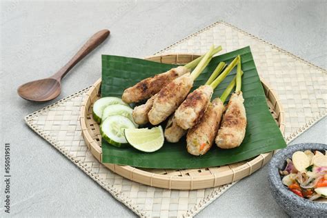 Sate Lilit Traditional Balinese Minced Chicken Satay With Lemongrass As Skewer Served With