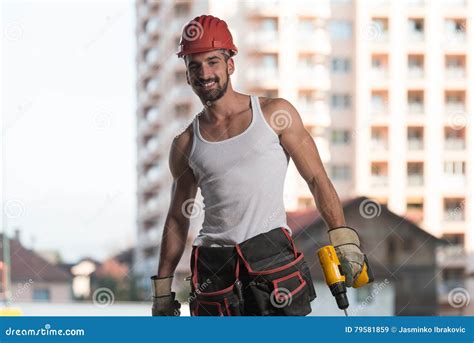 Portrait Of The Smiling Professional Handyman Stock Image Image Of