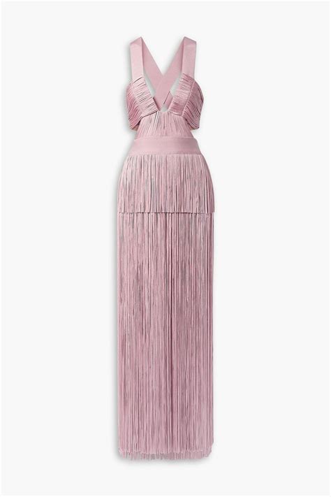 Herv L Ger Cutout Fringed Bandage Gown Sale Up To Off The Outnet