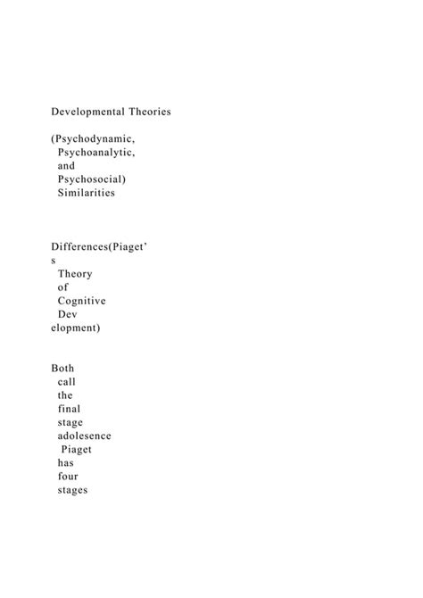 Developmental Theories Psychodynamic Psychoanalytic Docx