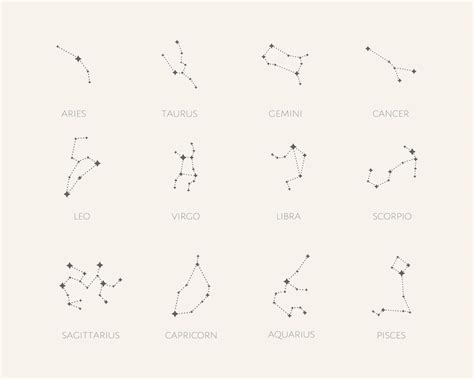 Set Of 12 Zodiac Signs Constellation Of Aries Taurus Leo Gemini