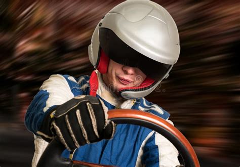 Race Car Driver in the Helmet while Driving. Stock Photo - Image of ...