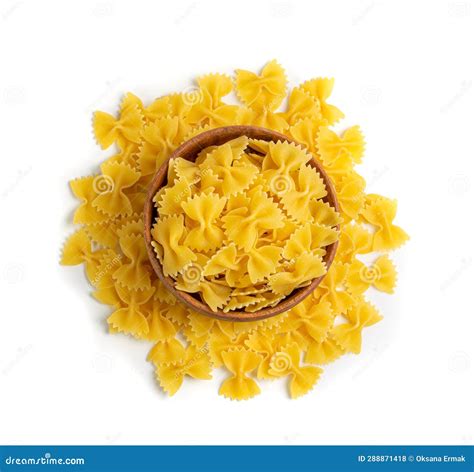 Raw Farfalle Pasta Isolated Yellow Dry Noodles Wheat Bow Macaroni