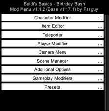 Baldis basics birthday bash mod menu by Groovy Gamer