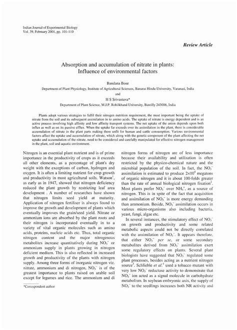 Pdf Absorption And Accumulation Of Nitrate In Plants Nopr Niscair