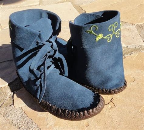 Navy Blue And Brown With Green Vine On The Back Handmade Elf Boots By