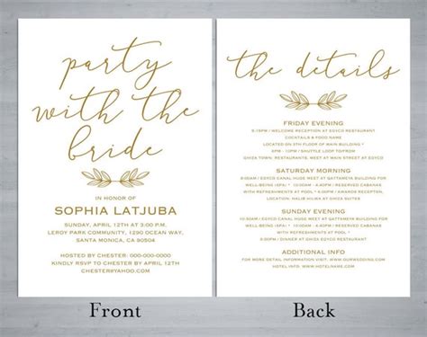 Gold Bachelorette Party Invitation & Itineraryprintable | Etsy