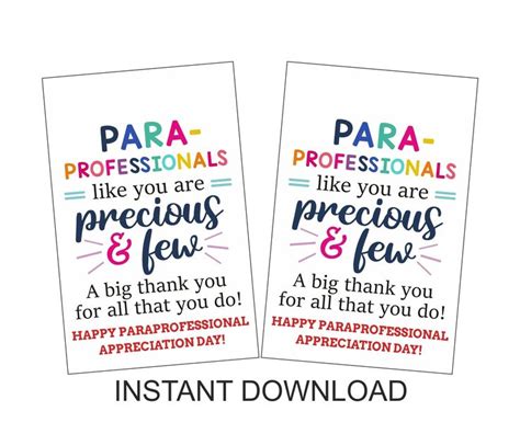 Paraprofessional Day Gift Tag Printable Paraprofessionals Thank You