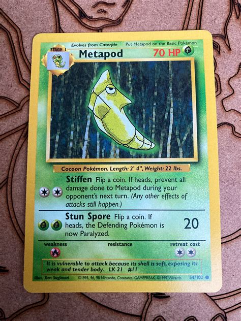 Genuine Original Pokemon Card Metapod 54 102 Base Set 1999 Etsy