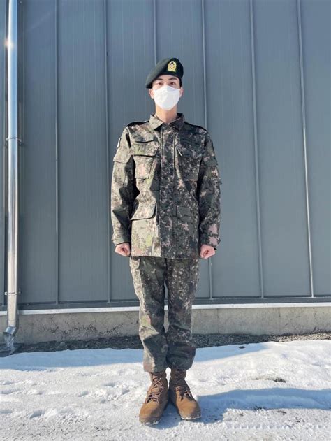 Look Bts S Jin Shares Photos In Military Uniform Gma Entertainment