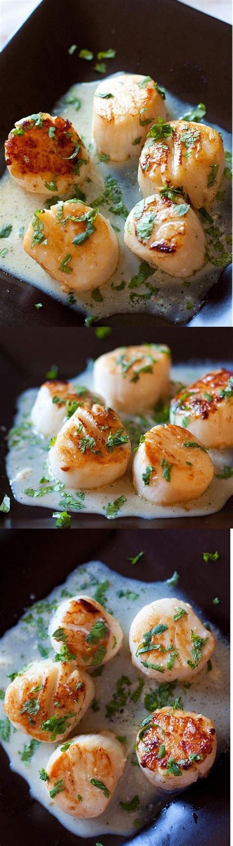 Garlic Herb Seared Scallops Easy Scallops Recipe With A Cream Sauce Infused With Garlic And