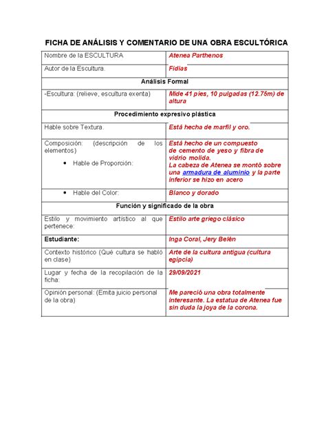 Ficha Escultura Sem 4 Apuntes ing FICHA DE ANÁLISIS Y COMENTARIO