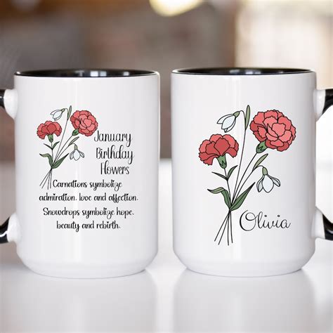 Personalized Birth Flower Coffee Cup With Name January Birth Etsy