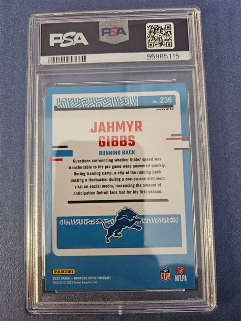 Panini Donruss Optic Jahmyr Gibbs Holo Prizm Rookie Psa