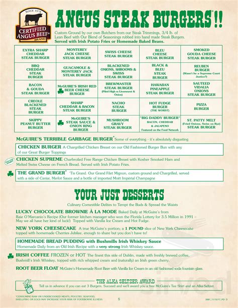 Mcguires Irish Pub Of Destin Menu In Destin Florida Usa