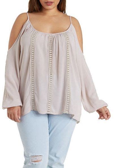 Charlotte Russe Plus Size Gauzy Crochet Trim Cold Shoulder Top Plus