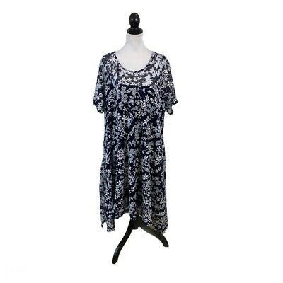 ROZ ALI Dress Womans Plus Size 3X Blue White Floral Flare Lined