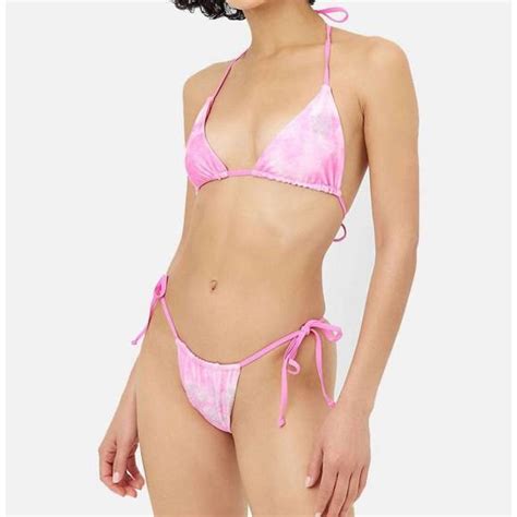 Frankies Bikinis Swim New Frankies Bikinis Tia Terry Triangle Bikini Top In Distorted Pink