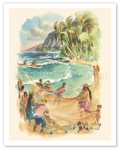 Fine Art Prints And Posters Hawaii Ancient Hawaiian Hukilau Fishing