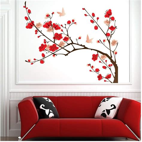 Azutura Fleur Rose Rouge Sticker Muraux Arbre Floral Autocollant Mural